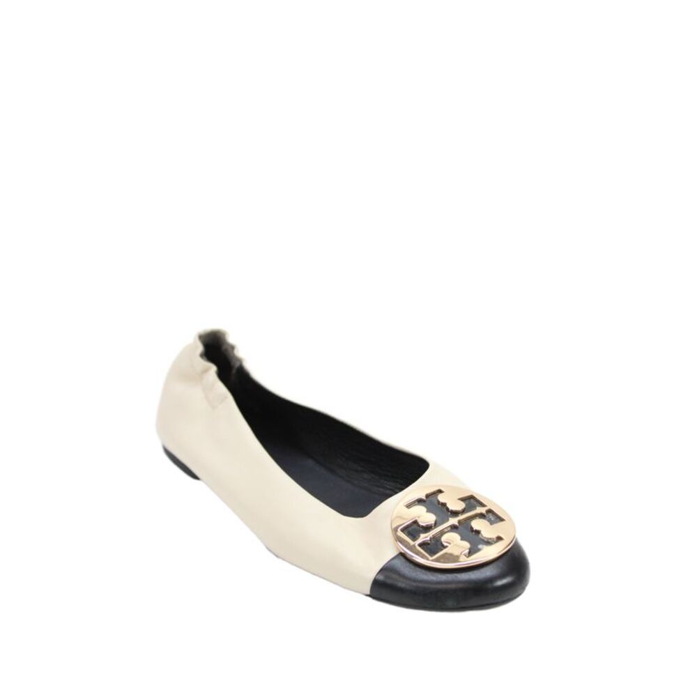 Tory Burch Womens Leather Gold Logo Colorblock Ballet Flats White Black Size 6.5